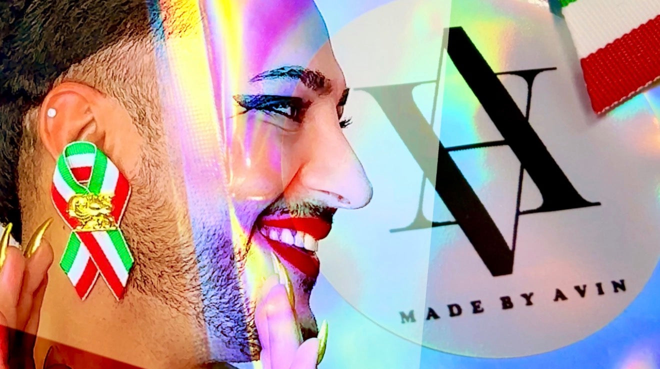 Colorful portrait with a logo and text overlay, featuring a ribbon with Italian colors.